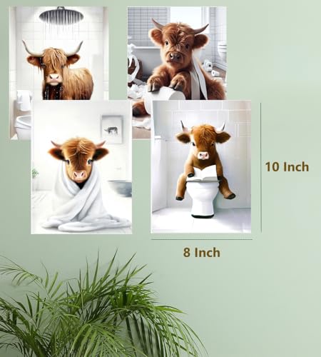 Highland Cow Bathroom Wall Art - Humorous Cow Canvas Prints for Wall Decor (8 x 10 Inch, Unframed)