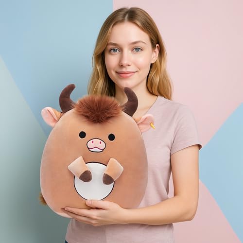 Original 1|5-Inch Large Highland Scottish Cow Plush Pillow Stuffed Animal Toy for Kids,Cute Soft Kawaii Hugging Cuddle H