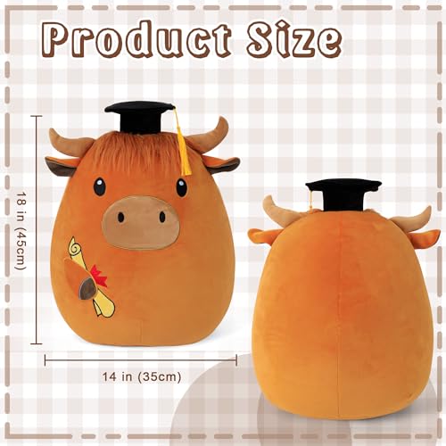 Highland Cow Plush Stuffed Animal for Graduation - Class of 2025 Accident-Prone Size 18 Inch Cute Graduation Gift for El