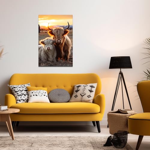 QIXIANG Highland Cow Canvas Wall Art for Bathroom Decor (Highland Cow, 1|00" x 18.00")  
QIXIANG Highland Cow Fluffy Cat