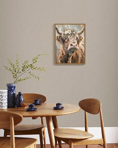 Drsoum Vintage Rustic Highland Cow Flower Arrangement Bathroom Wall Art (Framed) 8x10in Retrô