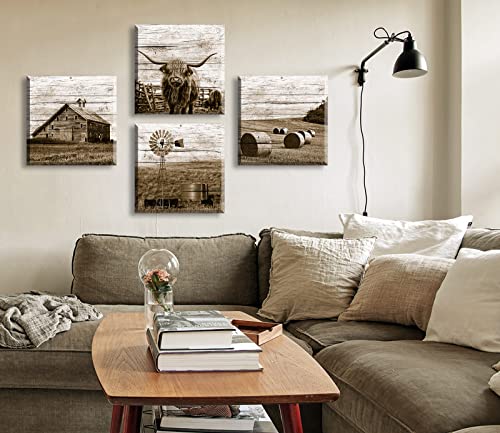 DJSYLIFE Western Decor Farmhouse Wall Art for Men's Bedroom and Office Rustic Highland Cow Canvas Printed Poster 12" Wx1
