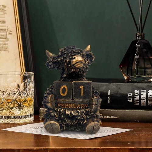 Perpetual Highland Cow Christmas Calendar for Home Office Desk, Modern Farmhouse Aesthetic Desk Accessories, Unique Gift