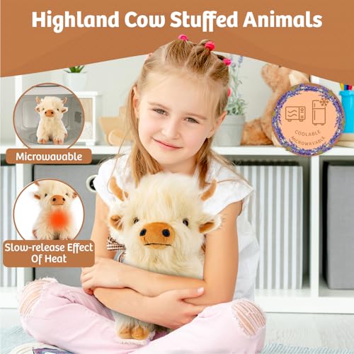Highland Cow Stuffed Animal Toy Microwaveable for Girls and Kids White Gift