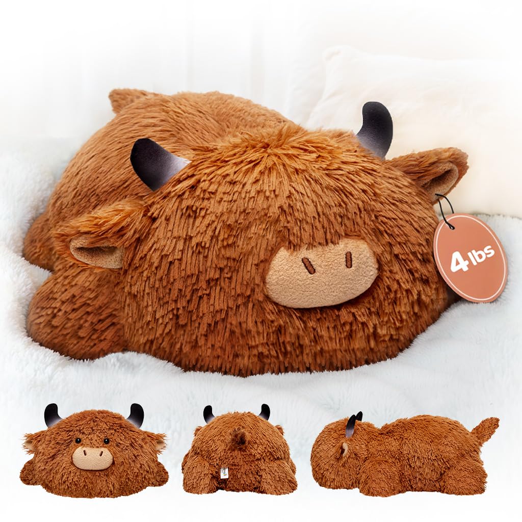 Weighted Highland Cow Plush, |0 Lbs Stuffed Animals for Kids, Birthday Gifts for Adults Girls and Boys(23 inch) Carbonfr