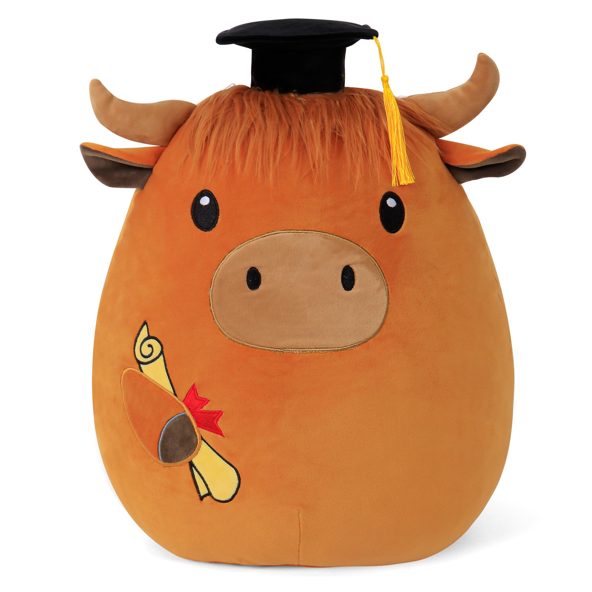 Highland Cow Plush Stuffed Animal for Graduation - Class of 2025 Accident-Prone Size 18 Inch Cute Graduation Gift for El