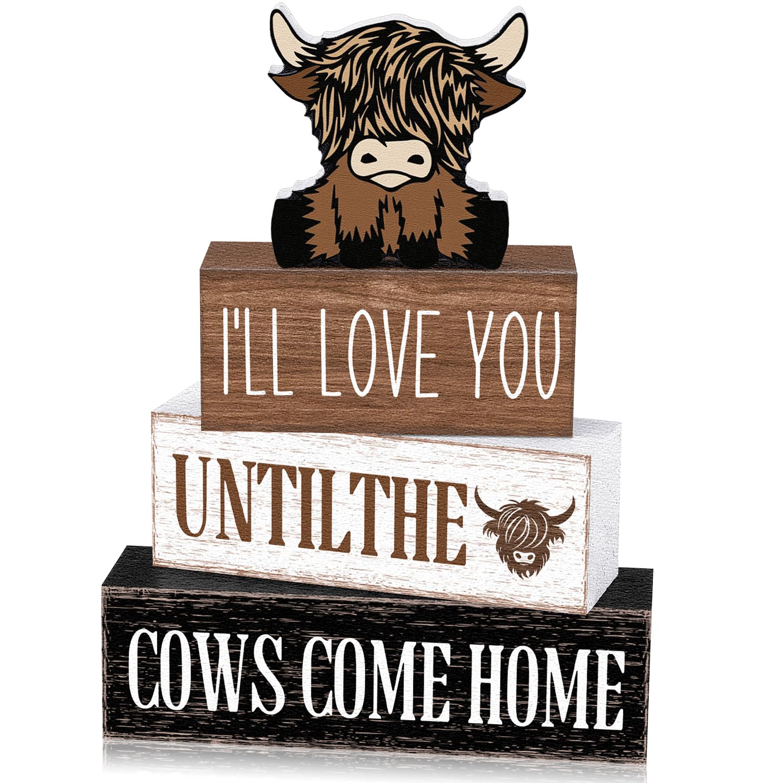 Marsui Rustic Cow Tiered Tray Decor for Farmhouse Home Kitchen Room Shelf Rustic Highland Cow Tabletop Centerpieces