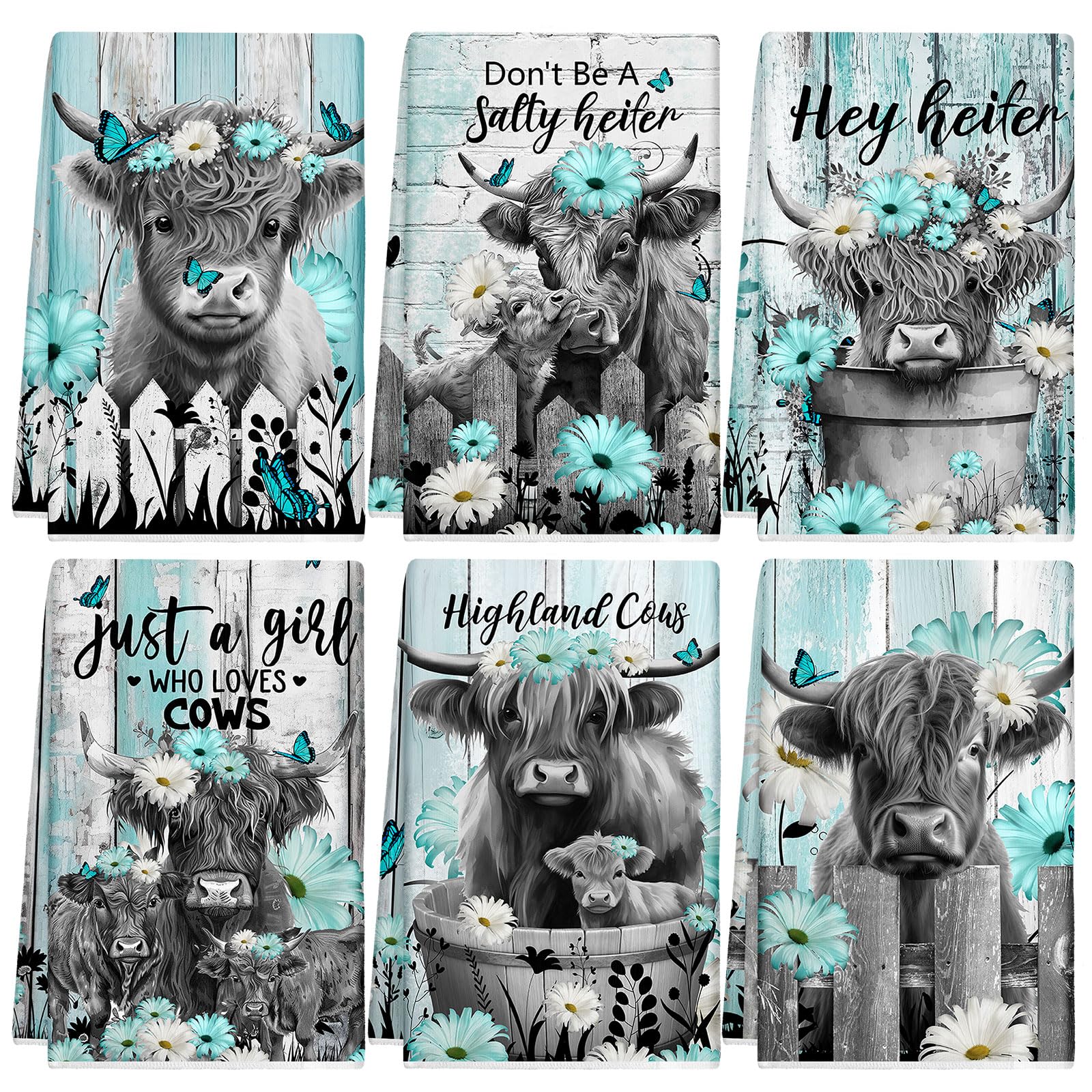 Breling Set of 6 Highland Cattle Kitchen Towels for Kitchen Home
| Highland Cow Vintage Themed Dish Towel for Bathroom